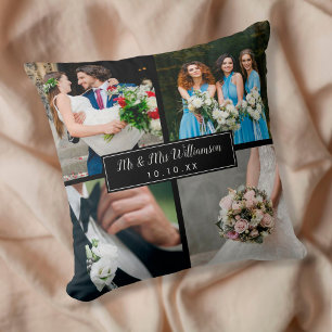 Elegante personalisierte Hochzeitsfoto-Collage Kissen