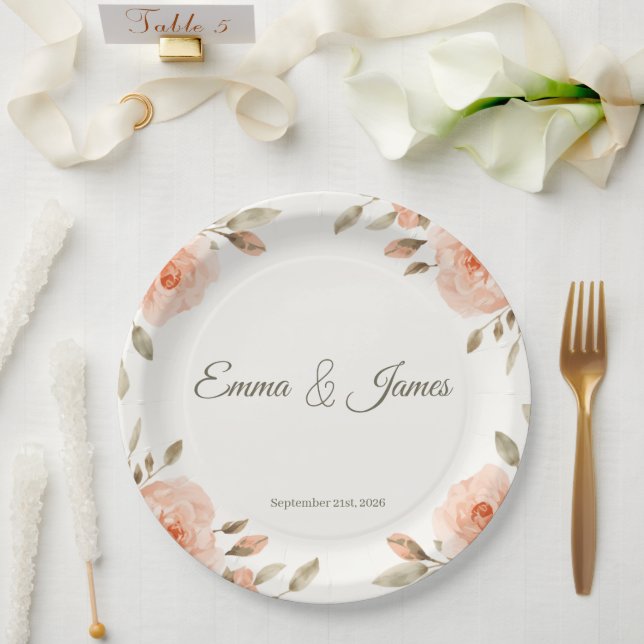 Elegante personalisierte Hochzeitspapierteller mit Pappteller (Hochzeit)