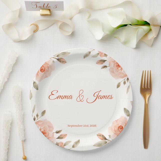 Elegante personalisierte Hochzeitspapierteller mit Pappteller (Hochzeit)