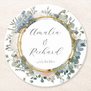 Elegante personalisierte Hochzeitsuntersetzer mit  Runder Pappuntersetzer