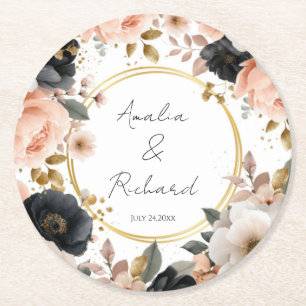 Elegante personalisierte Hochzeitsuntersetzer mit  Runder Pappuntersetzer
