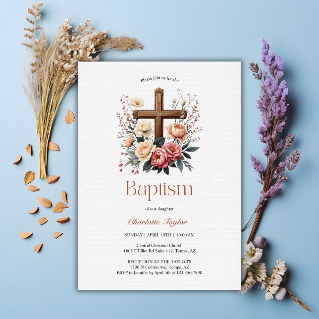 Elegante Personalisierte katholische Kindertaufe Einladung (Elegant Personalized Catholic Baby Girl Baptism Invitation)