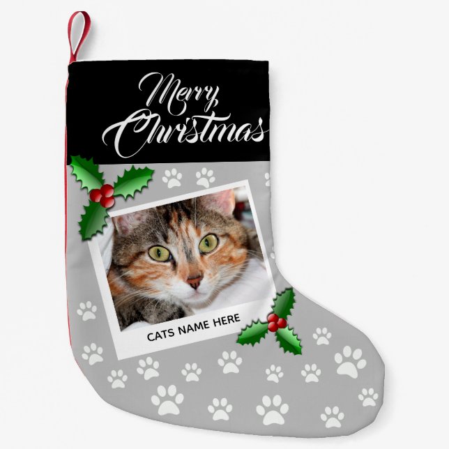 Elegante Personalisierte Katze Kleiner Weihnachtsstrumpf (Vorderseite)