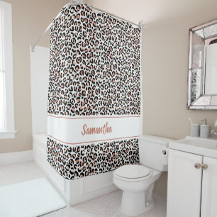 Elegante personalisierte Leopardendruck-Roségold-D Duschvorhang