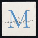 Elegante Personalisierte Monogram Script Navy Blue Steinuntersetzer<br><div class="desc">Eleganter Personalisierter Navy Blue Monogram Script Name Stilvoller Stone-Untersetzer</div>