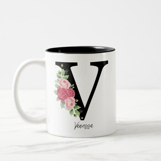 Elegante Personalisierte Monogramm-Kaffeemaschine  Zweifarbige Tasse (Links)