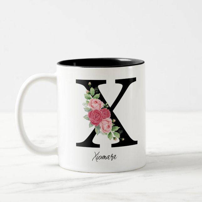 Elegante Personalisierte Monogramm-Kaffeemaschine  Zweifarbige Tasse (Links)