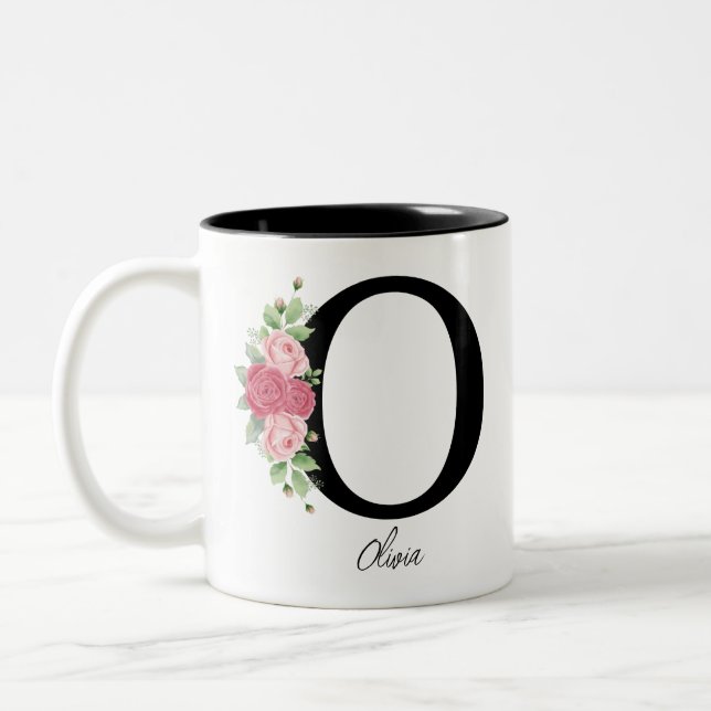 Elegante Personalisierte Monogramm-Kaffeemaschine  Zweifarbige Tasse (Links)