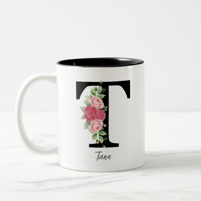 Elegante Personalisierte Monogramm-Kaffeemaschine  Zweifarbige Tasse (Links)