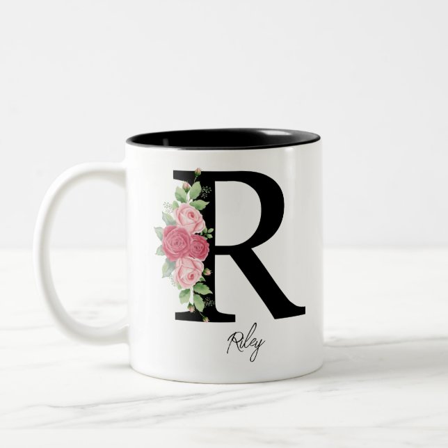 Elegante Personalisierte Monogramm-Kaffeemaschine  Zweifarbige Tasse (Links)