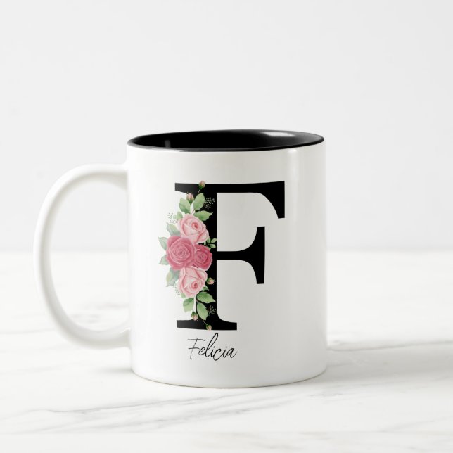 Elegante Personalisierte Monogramm Kaffeemaschine  Zweifarbige Tasse (Links)