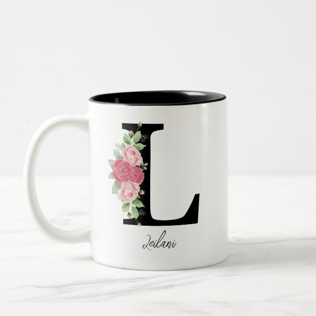 Elegante Personalisierte Monogramm-Kaffeemaschine  Zweifarbige Tasse (Links)