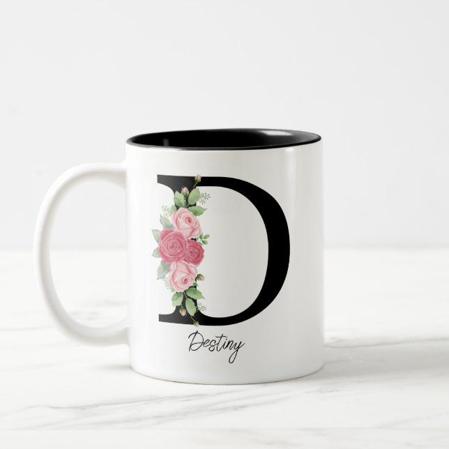 Elegante Personalisierte Monogramm-Kaffeemaschine  Zweifarbige Tasse (Links)