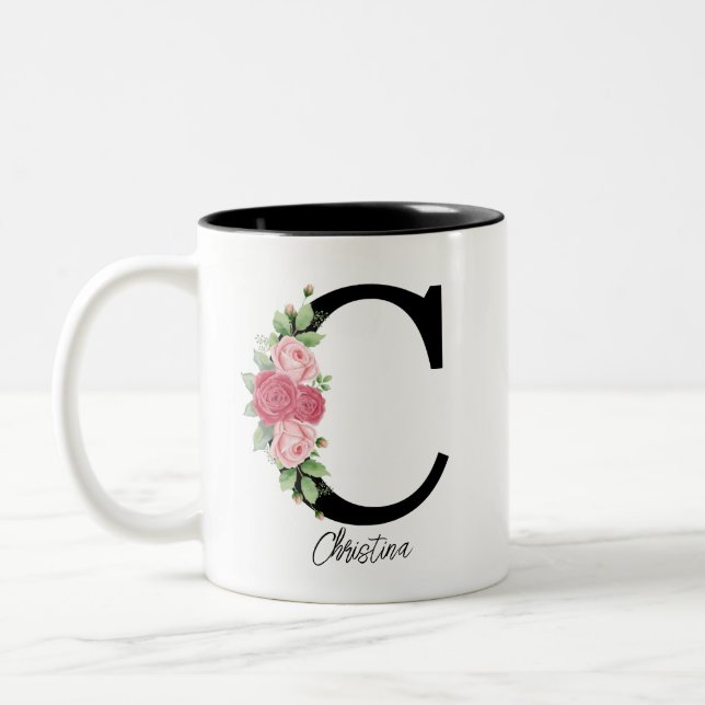 Elegante Personalisierte Monogramm-Kaffeemaschine  Zweifarbige Tasse (Links)