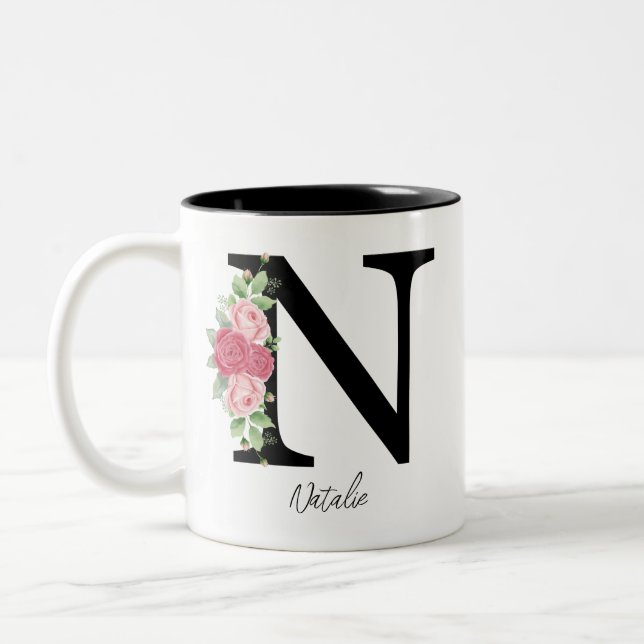 Elegante Personalisierte Monogramm-Kaffeemaschine  Zweifarbige Tasse (Links)