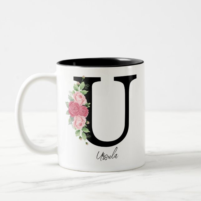 Elegante Personalisierte Monogramm-Kaffeemaschine  Zweifarbige Tasse (Links)