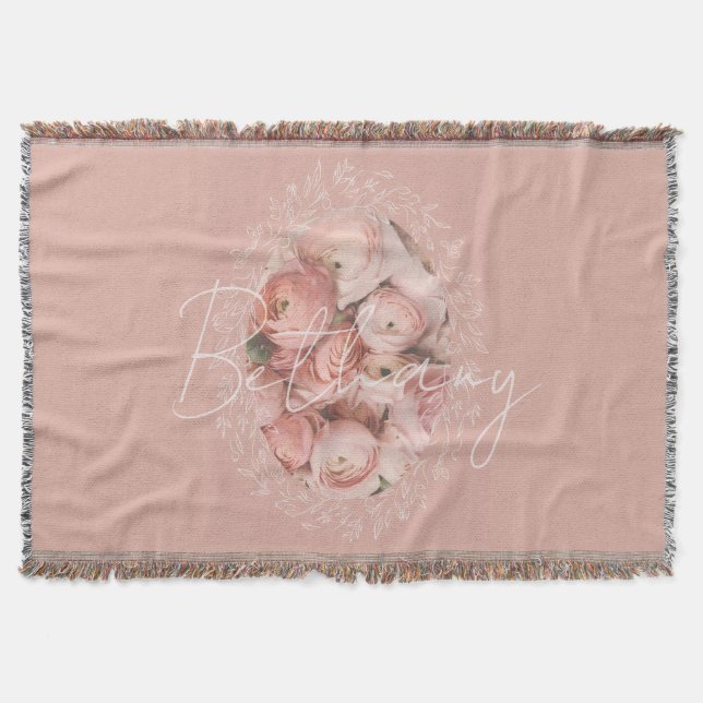 Elegante personalisierte Monogramm-Rosen Decke (Vorderseite)