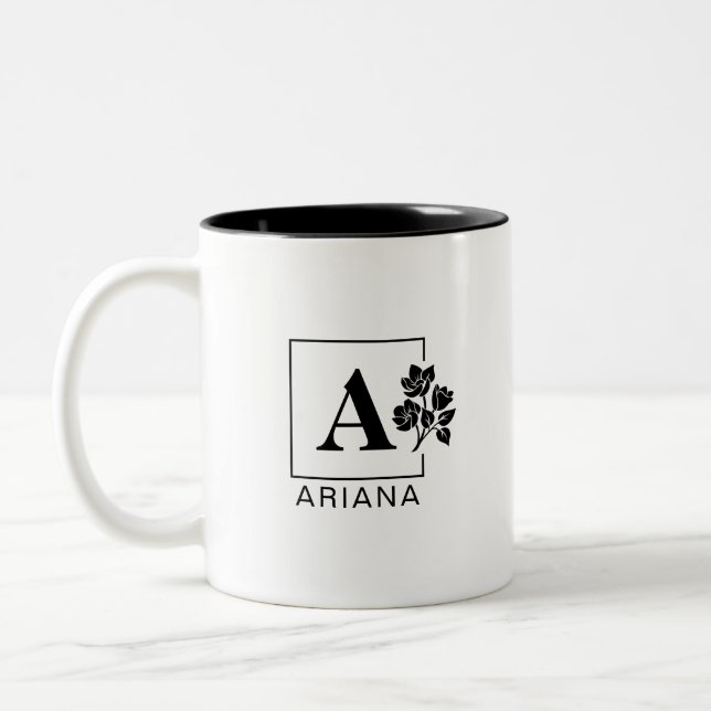 Elegante Personalisierte Monogramm-Tasse - Schwarz Zweifarbige Tasse (Links)
