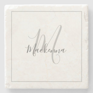 Elegante Personalisierte Monogrammname Stilschrift Steinuntersetzer