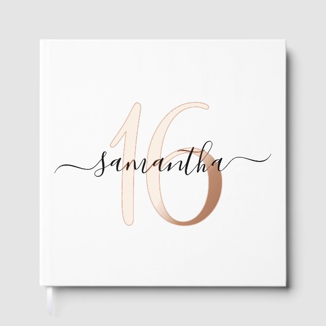 Elegante Personalisierte Rose Gold 16. Geburtstag Gästebuch (Vorderseite)