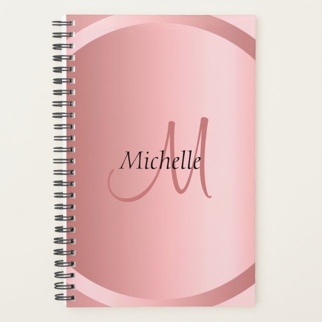 Elegante Personalisierte Rose Gold Monogram Modern Planer (Vorderseite)