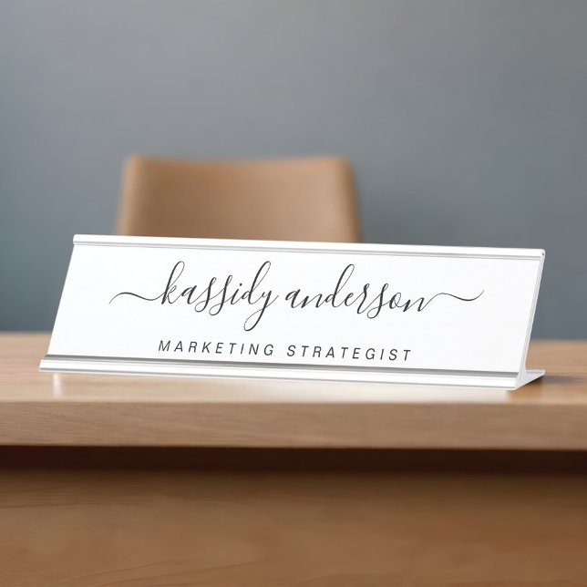 Elegante, Personalisierte Schriftzeichen Schreibtischnamensplakette (Elegant White Personalized Name Script Calligraphy Desk Name Plate)