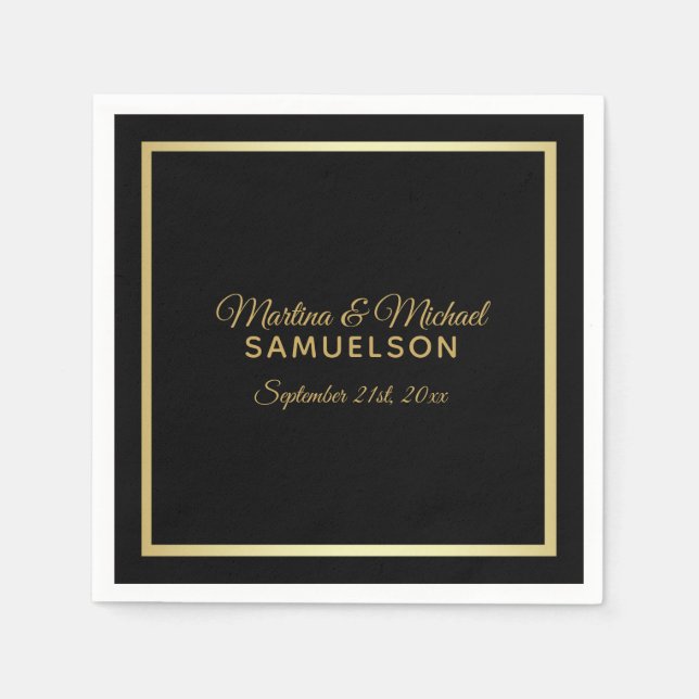 Elegante Personalisierte Schwarz-Rahmen-Hochzeit Serviette (Vorderseite)
