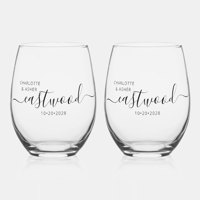 Elegante Personalisierte Script Couple Name Weddin Weinglas Ohne Stiel (Vorderseite)