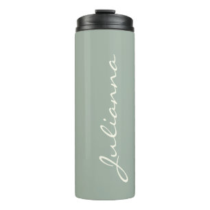 Elegante Personalisierte Skriptname Sage Green Tra Thermosbecher
