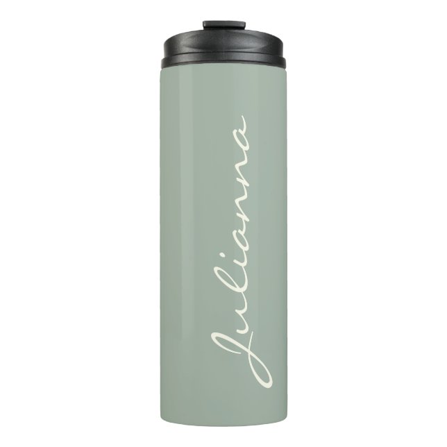 Elegante Personalisierte Skriptname Sage Green Tra Thermosbecher (Vorderseite)