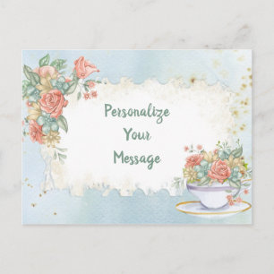 Elegante personalisierte Vintage-Blumen-Tasse Postkarte