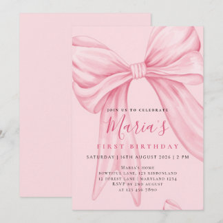 Elegante personalisierte Wasserfarbe Rosa Schleife Einladung