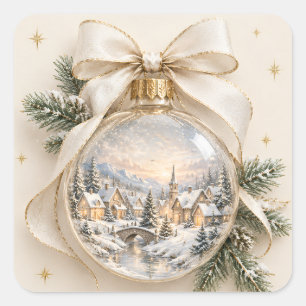 Elegante personalisierte Weihnachten, Vintage-Orna Quadratischer Aufkleber