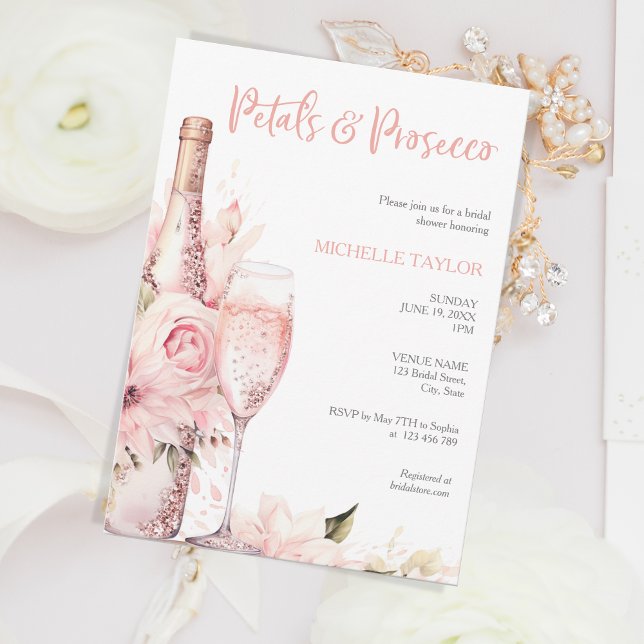Elegante Petals & Prosecco Boho Blush Pink Sommer Einladung (Von Creator hochgeladen)