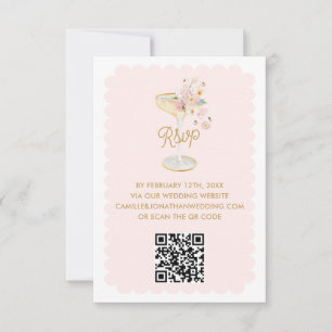 Elegante Petals und Prosecco QR Code RSVP Karte