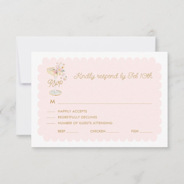 Elegante Petals und Prosecco RSVP Card Karte (Vorderseite)