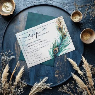 Elegante Pfau & Aquamarin - Lavish RSVP Card