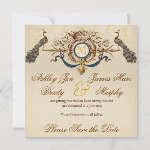 Elegante Pfau Save-the-Date-Karten Save The Date
