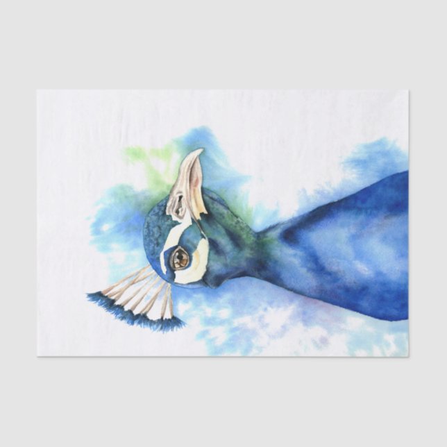 Elegante Pfau-Vogel-Aquarell-Malerei Seidenpapier (Vorderseite)
