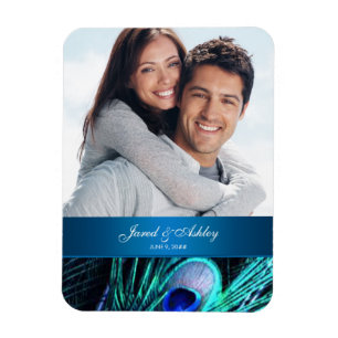 Elegante Pfauen-Foto-Save-the-Date-Magnete Magnet