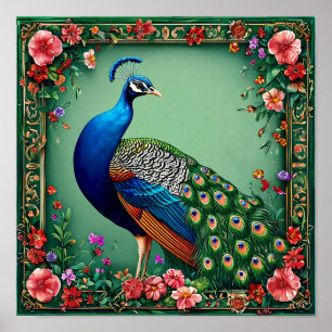 Elegante Pfauen-Wandkunst Luxuriöser floraler Vo Poster