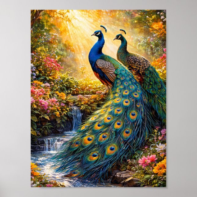 Elegante Pfauen-Wandkunst Poster | (Vorne)