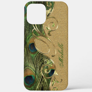 Elegante Pfauenfeathers Golden Monogram Case-Mate iPhone Hülle