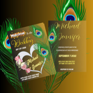 Elegante Pfauenfeder & Rose Custom Wedding Einladung