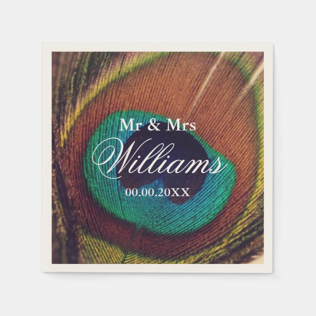 Elegante Pfauenfedern individuelle schicke Hochzei Serviette (Vorderseite)