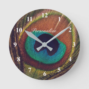 Elegante Pfaufederaugen-Fotoluxusgewohnheit Runde Wanduhr