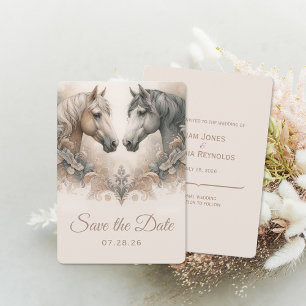 Elegante Pferde, die die Datumskarte sichern Save The Date