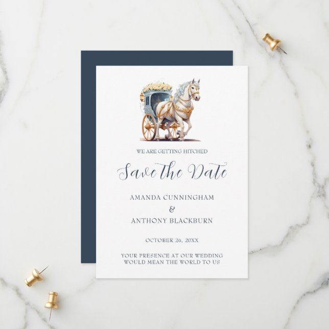 Elegante Pferde Gezeichnet Hochzeit Save The Date (Vorderseite/Rückseite Beispiel)