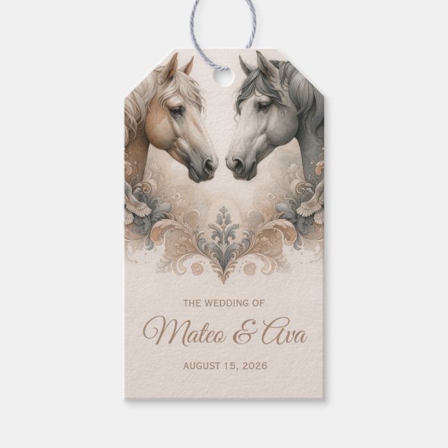 Elegante Pferde Hochzeit Geschenkanhänger (Vorderseite)