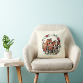 Elegante Pferde in floraler Kranz Kunst Kissen